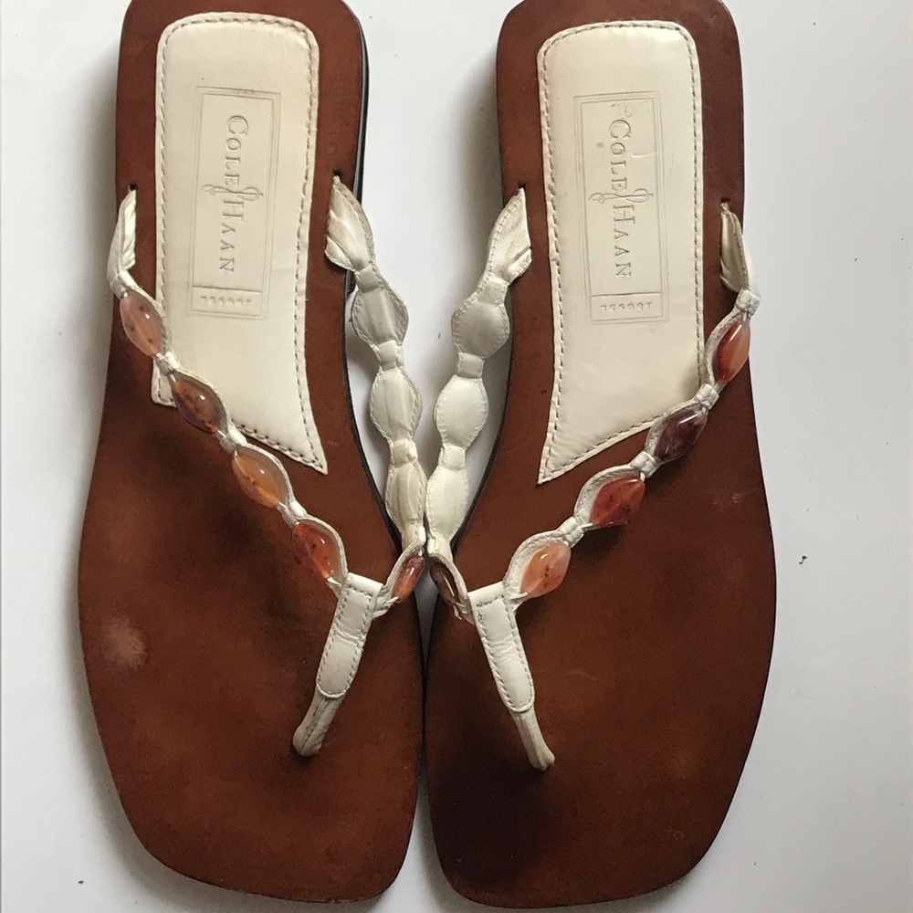 Cole Haan Resort White Beaded Thong Sandals 8B